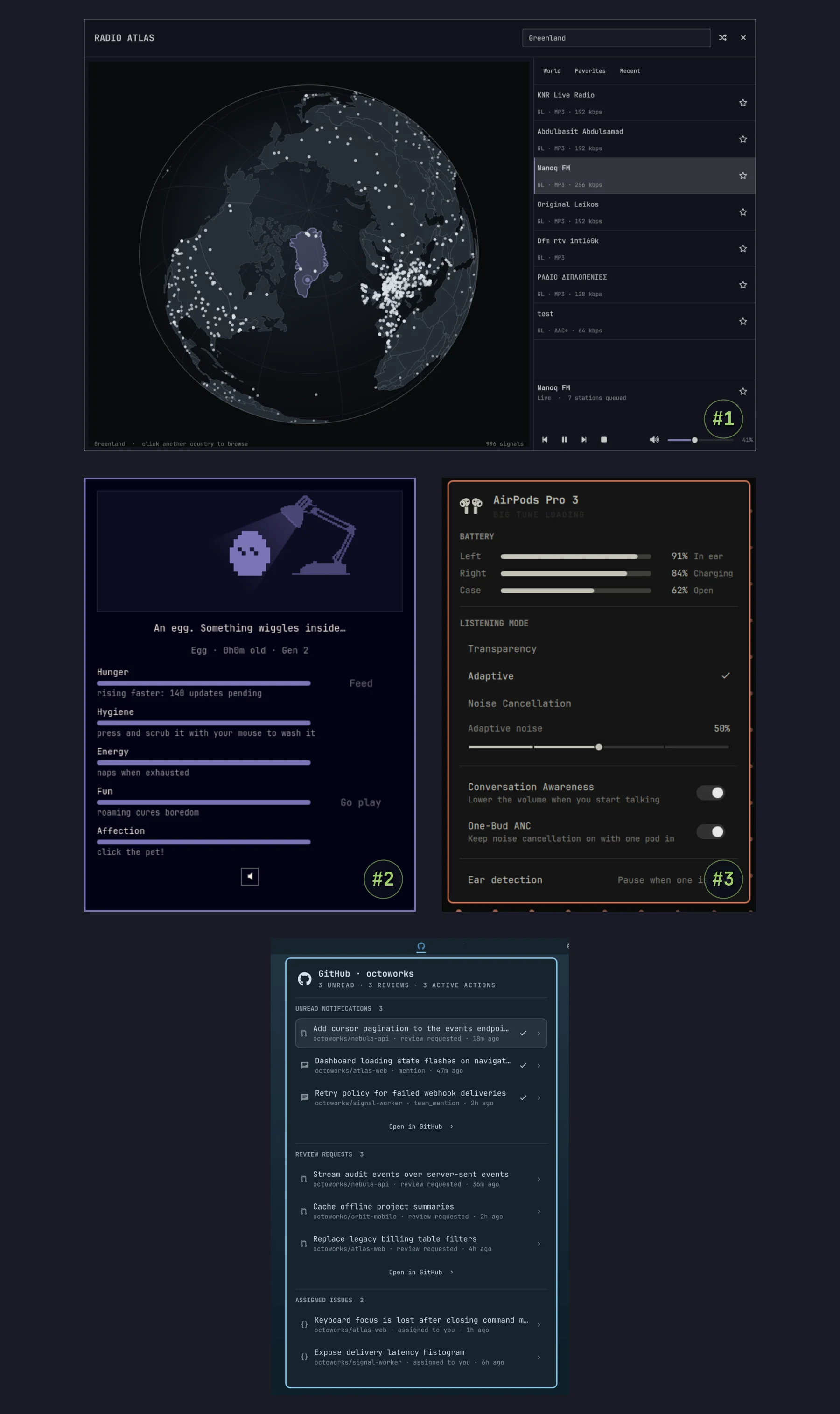 Radio Atlas وOmagotchi وAirPods وGitHub